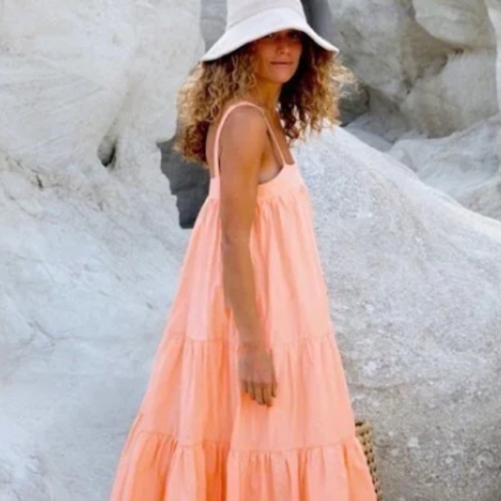 Sleeveless Peach Tiered Maxi Dress - Women's Summer Dress